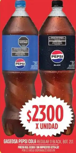 Supermercados Vea Pepsi cola gaseosa regular o black, bot. oferta