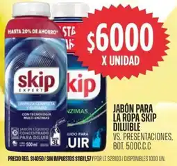 Supermercados Vea Skip jabón para la ropa diluible vs. presentaciones. bot. oferta