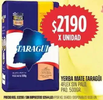 Taragüi yerba mate 4flex sin palo, paq.