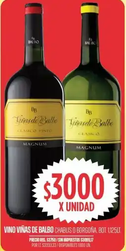 Supermercados Vea Vino viñas de balbo chablis o borgoña, bot. oferta