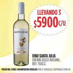 Supermercados Vea Santa julia vino chenin dulce natural, bot. oferta