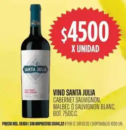 Supermercados Vea Santa julia vino cabernet sauvignon, malbec ó sauvignon blanc, bot oferta