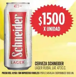 Supermercados Vea Schneider cerveza lager rubia, lat. oferta