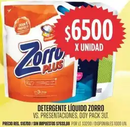 Supermercados Vea Zorro detergente líquido vs. presentaciones, doy pack oferta
