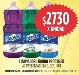 Supermercados Vea Procenex limpiador líquido vs. presentaciones, bot. oferta