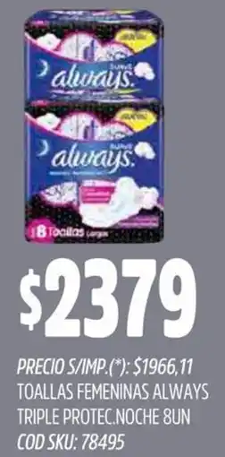 Supermercados Yaguar Always toallas femeninas triple protec.noche oferta