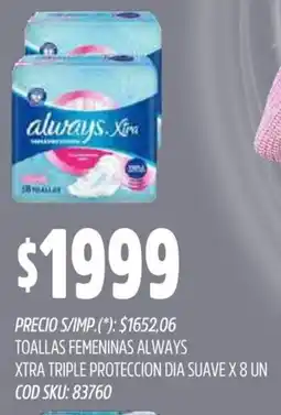 Supermercados Yaguar Always toallas femeninas xtra triple proteccion dia suave oferta