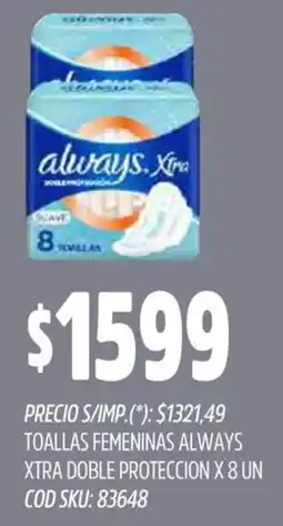 Supermercados Yaguar Always toallas femeninas xtra doble proteccion oferta
