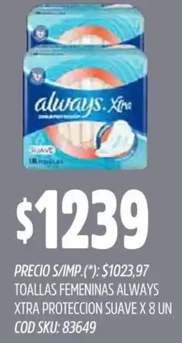 Supermercados Yaguar Always toallas femeninas xtra proteccion suave oferta
