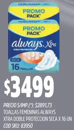 Supermercados Yaguar Always toallas femeninas xtra doble proteccion seca oferta