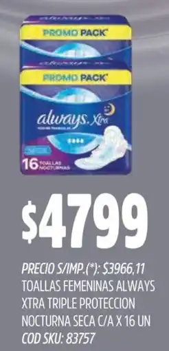 Supermercados Yaguar Always toallas femeninas xtra triple proteccion nocturna seca c/a oferta