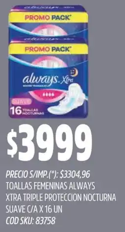 Supermercados Yaguar Always toallas femeninas xtra triple proteccion nocturna suave c/a oferta