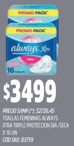 Supermercados Yaguar Always toallas femeninas xtra triple proteccion dia/seca oferta