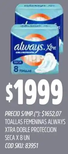 Supermercados Yaguar Always toallas femeninas xtra doble proteccion seca oferta