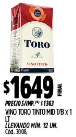 Supermercados Yaguar Toro vino tinto mid t/b oferta