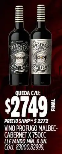 Supermercados Yaguar Profugo vino malbec- cabernet oferta
