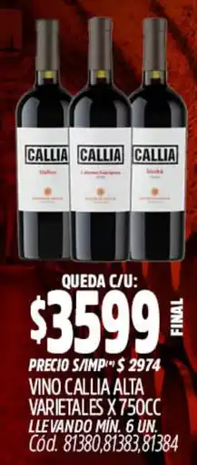 Supermercados Yaguar Callia vino alta varietales oferta