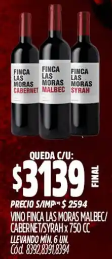 Supermercados Yaguar Finca las moras vino malbec/ cabernet/syrah oferta