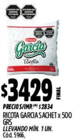 Supermercados Yaguar Garcia ricota sachet oferta