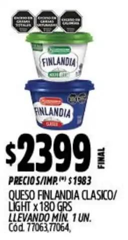 Supermercados Yaguar Finlandia queso clasico/ light oferta