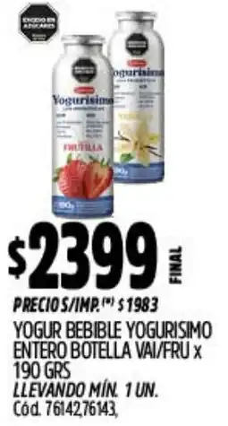 Supermercados Yaguar Yogurisimo yogur bebible entero botella vai/fru oferta