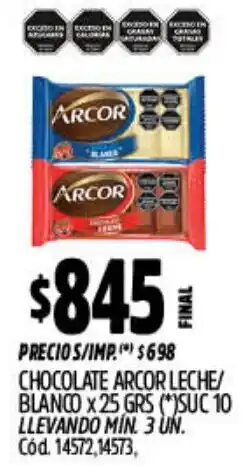 Supermercados Yaguar Arcor chocolate leche/ blanco oferta