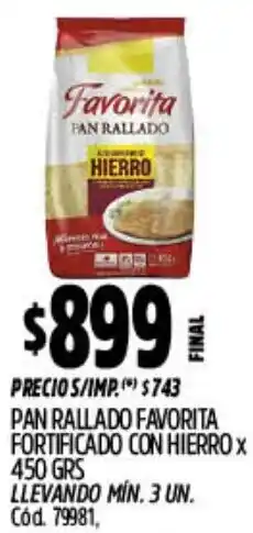Supermercados Yaguar Favorita pan rallado fortificado con hierro oferta