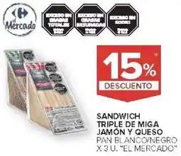 Carrefour Market El mercado sandwich triple de miga jamón y queso pan blanco/negro oferta