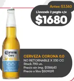 Supermercados Tadicor Corona 0.0 cerveza no retornable oferta