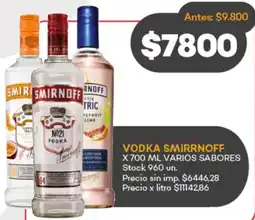 Supermercados Tadicor Vodka smirrnoff varios sabores oferta
