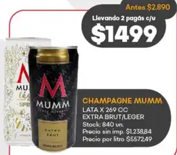 Supermercados Tadicor Mumm champagne lata extra brut/leger oferta