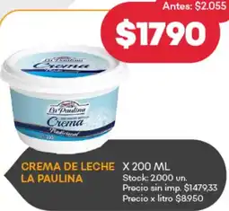 Supermercados Tadicor La paulina crema de leche oferta