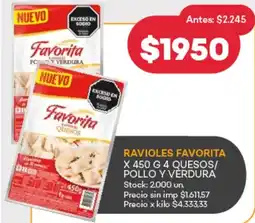 Supermercados Tadicor Favorita ravioles quesos/ pollo y verdura oferta