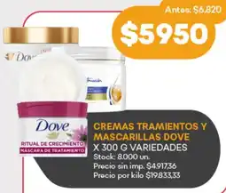 Supermercados Tadicor Dove cremas tramientos y mascarillas variedades oferta