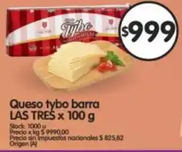 Supermercados Buenos Días Las tres queso tybo barra oferta