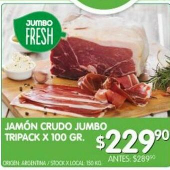 Jamón crudo jumbo tripack x 100g