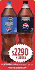 Supermercados Vea Pepsi cola gaseosa regular o black, bot. oferta