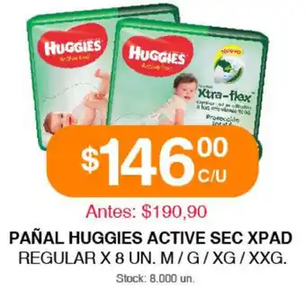 Supermercados Tadicor Huggies Pañal Huggies Active Sec Xpad Regular x 8un oferta