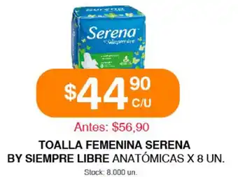 Supermercados Tadicor Serena Toalla Femenina Serena By Siempre Liber Anatómicas x 8un oferta