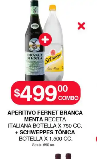 Supermercados Tadicor Aperitivo Fernet Branca Menta Receta Italiana Botella X 750cc+ Schweppes Tónica Botella X 1.500cc oferta