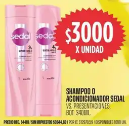 Supermercados Vea Sedal shampoo o acondicionador vs. presentaciones, bot. oferta