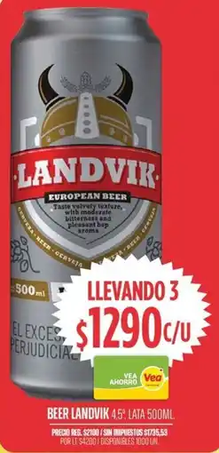Supermercados Vea Landvik beer 4,5°, lata oferta