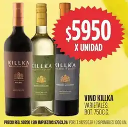 Supermercados Vea Killka vino varietales, bot. oferta