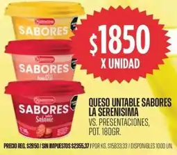 Supermercados Vea La serenisima queso untable sabores vs. presentaciones, pot. oferta