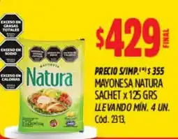 Supermercados Yaguar Natura mayonesa sachet oferta