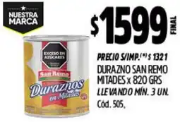 Supermercados Yaguar San remo durazno mitades oferta