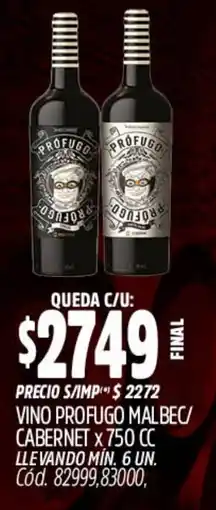 Supermercados Yaguar Profugo vino malbec/ cabernet oferta