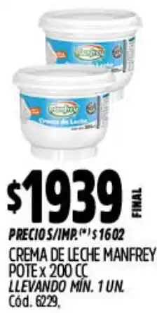 Supermercados Yaguar Manfrey crema de leche pote oferta
