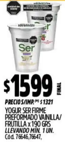 Supermercados Yaguar Ser yogur firme preformado vainilla/ frutilla oferta