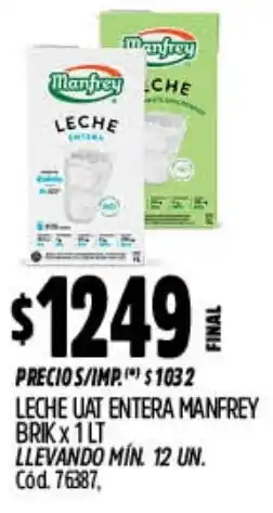 Supermercados Yaguar Manfrey leche uat entera brik oferta